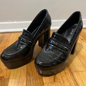 Bar III Black Croc Embossed Loafer Block Heels